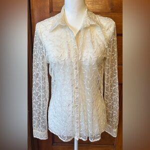 Lauren Ralph Lauren Sheer Cream Embroidered Lace Women's Top